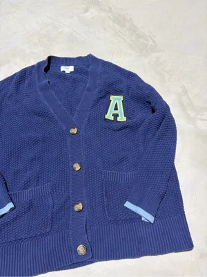 Aerie Navy Knit V‑Neck Cardigan Sweater with 'A' Patch large thumbnail 2