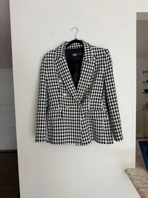 Zara houndstooth double breasted gold button oversized blazer jacket M  thumbnail 7