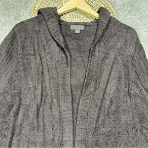 Barefoot Dreams CozyChic Lite Relaxed Hooded Cardigan Open Front Pockets Brown L thumbnail 4