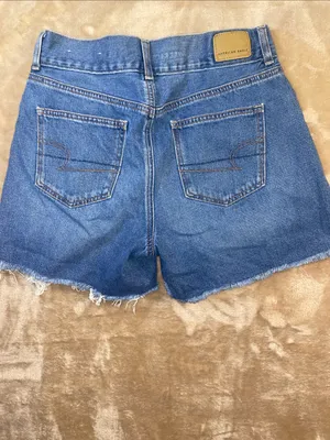 American Eagle Outfitters Blue Denim High-Waist Frayed Shorts thumbnail 4