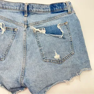 Abercrombie & Fitch High Rise Mom Lt Blue Factory Distressed Cutoff Jean Short thumbnail 6
