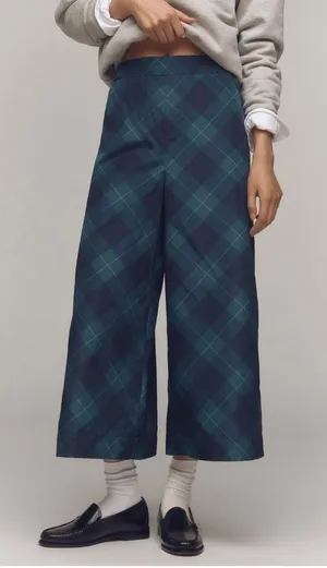 Anthropologie Maeve Taffeta Cropped Plaid Wide-Leg Pants, Size M thumbnail 3