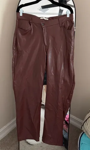 NWOT Abercrombie & Fitch Faux Leather Pants Maroon thumbnail 1
