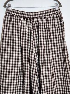 Chow Yatou Brown and Cream Gingham Check Wide Leg Cropped Pants Size XL NWT thumbnail 4