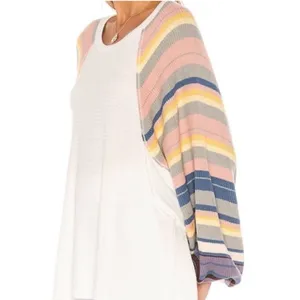 Free People Rainbow Dreams Waffle Knit Thermal Balloon Long Sleeve Top Womens thumbnail 2