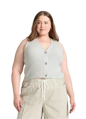 NWT Universal Thread Womens Button-Front Sweater Vest 94429990 Light Gray XXL thumbnail 1