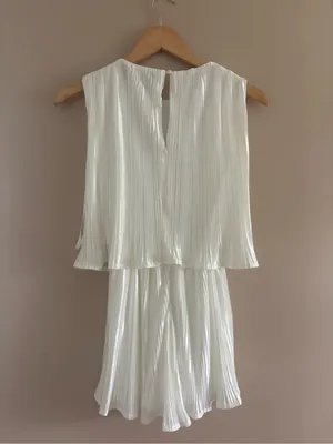 Lulus Chic Lavishness White Satin Plisse Sleeveless Romper Size XXS Bridal Party thumbnail 5