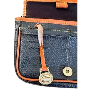 Dooney & Bourke Black Pebbled Leather Crossbody Wallet Organizer Brown Trim thumbnail 6