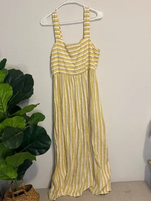 Rachel Zoe linen size 8 Yellow and White Striped Button-Front Maxi Dress thumbnail 5