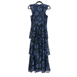 Lulu's Molinetto Black and Blue Floral Lace Tiered Sleeveless Maxi Dress XS thumbnail 4