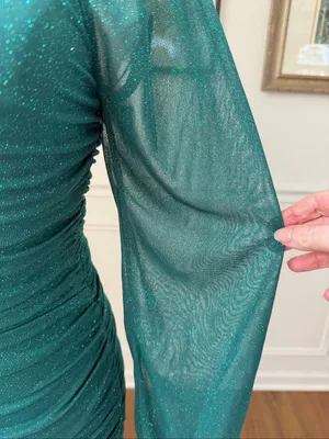 Vintage Y2K Jump Apparel Green Glitter Ruched Long Sleeve Mini Dress XS thumbnail 6