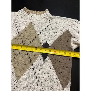 Vintage Accordeon Argyle Knit Sweater Cream Tan Speckled Mock Neck Size M thumbnail 3