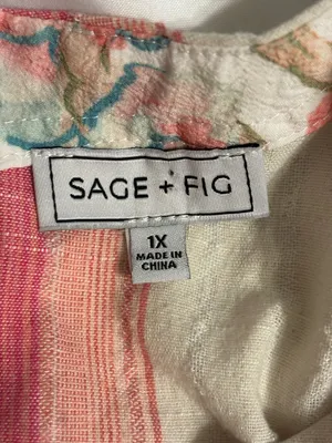 Sage + Fig Pink Stripe Boho Babydoll Top 1X Floral Pocket thumbnail 2