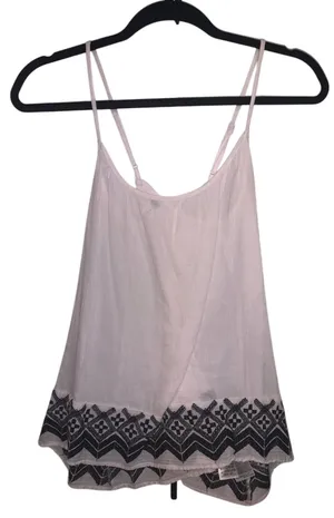 Old Navy Spaghetti Strap Top White w Black Embroidered Trim thumbnail 1