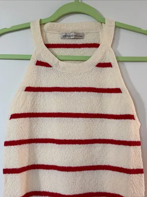 NWOT Zenana Outfitters Cream Tank Top with Red Stripes thumbnail 3