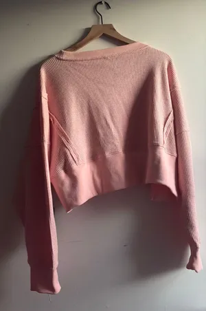 Pink waffle knit crop top boutique Size L thumbnail 1