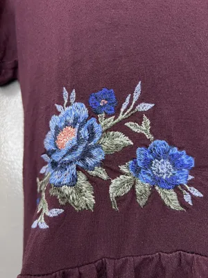 American Eagle Outfitters Shirt Womens XS Purple Embroidered Peplum Scoop Top thumbnail 4