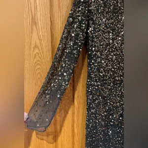 French Connection Emille Sparkle Black & Gold‎ Sequined Dress Sheer Sleeves Sz 4 thumbnail 8