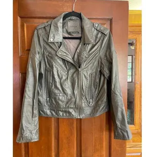 BLANK NYC Lambskin leather moto jacket olive green Medium thumbnail 1