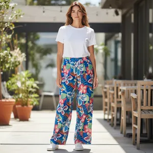 Sincerely Jules Tropical Floral Linen Blend‎ Wide Leg Pants Blue Pink Medium NWT thumbnail 12