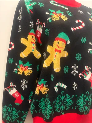 New Christmas Festive Gingerbread Crewneck Sweater - Black/Red thumbnail 3