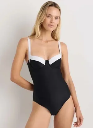 Quince Italian Underwire One Piece Swimsuit Black White Size Small NEW thumbnail 1