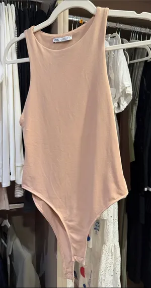 Zara Sleeveless High-Neck Bodysuit in Blush Peach thumbnail 1