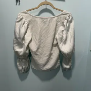 Maeve Anthropologie‎ Puff Sleeve Top White Small Boho Romantic Date Night thumbnail 3