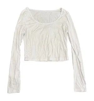 Woman's Basic Scoop Neck Long Sleeve Crop Top in White, Size S​​ thumbnail 1