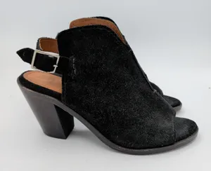 Frye Courtney‎ Black Suede Slingback Peep Toe Block Heel Booties Womens 7.5 B thumbnail 1