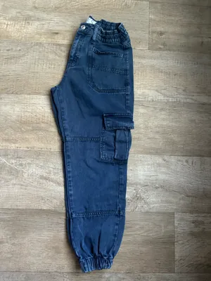 Free People Platoon Denim Cargo Joggers Washed Blue Sz XS thumbnail 7