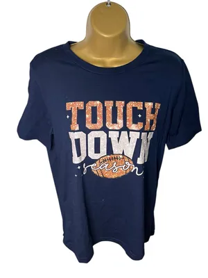 Shein Touchdown Season Football Graphic T-Shirt Short Sleeve Navy M thumbnail 1