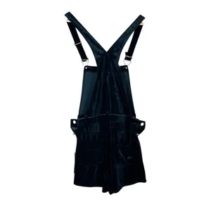 NWT Magnolia South Velvet Solid Overall Shorts Black Goth Stretch Size XS thumbnail 4