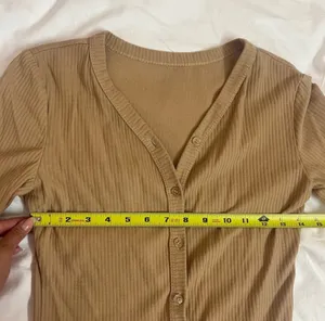 Khaki Brown V-Neck Button Up Slim Fit Cotton Cardigan Top Size Large thumbnail 6