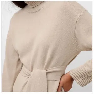 NWT Rails Wool Blend Mila Tie Waist Turtleneck MIdi Sweater Dress Taupe S thumbnail 15