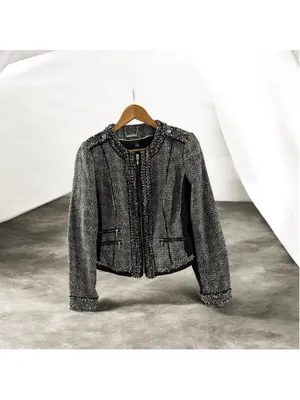 Women's White House Black Market Tweed Blazer Jacket Black White Size 6 thumbnail 2
