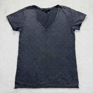 AllSaints Emlyn‎ Stud Tee V-Neck T-Shirt Studded Top Gray Small thumbnail 1