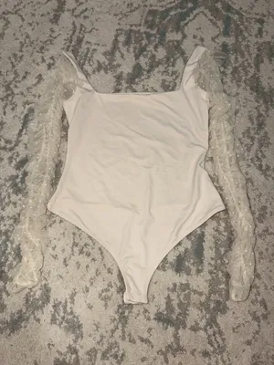 Free People Must Be Love Tulle Trim Long Sleeve Bodysuit Ivory M thumbnail 3