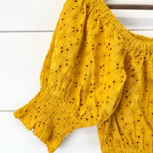 Billabong Womens S Summer Girl Crop Top Sunkissed Yellow‎ Embroidered Eyelet thumbnail 6