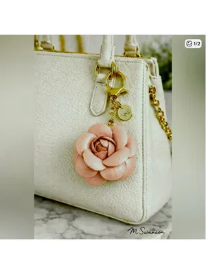 NEW Nude Pink Vegan Leather Camellia Keychain Bag charm thumbnail 2