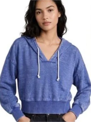 Free People Blue Hooded Cropped Sweatshirt size Medium thumbnail 1