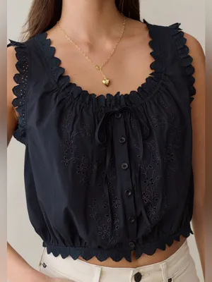 NWT Few Moda Shelby Cotton top size Medium M Black eyelet embroidered Sorella thumbnail 1