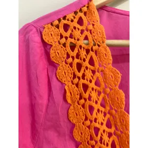 Mud Pie Pink Orange‎ Crochet Boho Swim Cover Up Tunic Size Large thumbnail 7