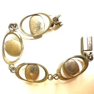 Silver tone agate link vintage bracelet thumbnail 8