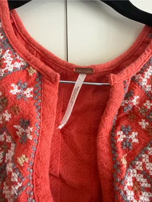 Free People FP Running Wild Embroidered Mini Dress Papaya/Clay Cross Stitch thumbnail 4
