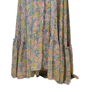ASTR The Label Floral Cutout Maxi Dress Pink Blue Pleated Lace Up Back Small thumbnail 8