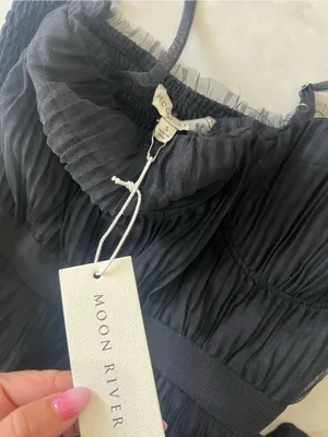 NWT Moon River Black Sheer Tiered Midi Dress Size Small thumbnail 4