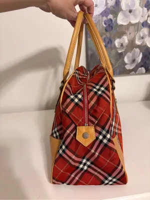 Vintage Burberry Blue label nova red plaid Boston Bowling Bag canvas leather thumbnail 4