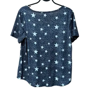 Moyee Blue Tee Shirt With White Stars Women's Size Small thumbnail 2