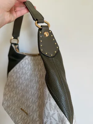 Michael Kors Aria Shoulder Bag Gold Hardware Green and Cream thumbnail 2